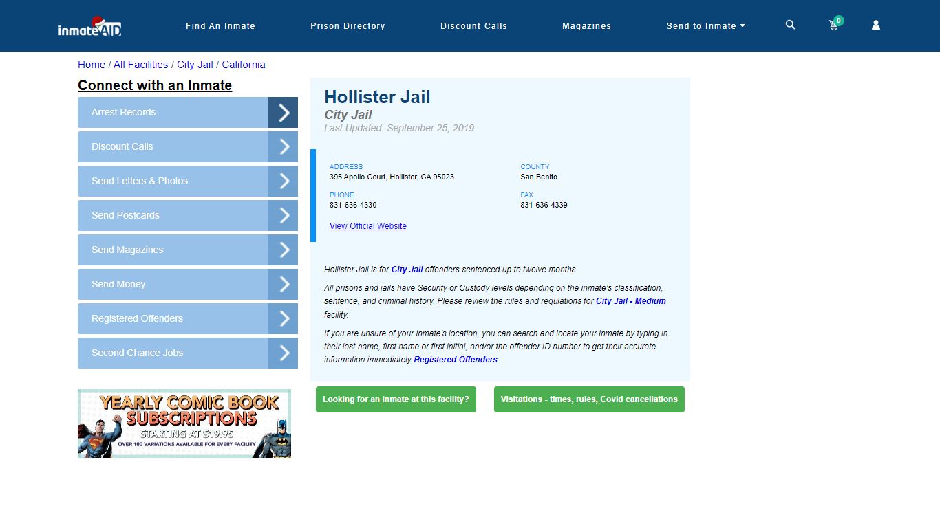 Hollister Jail | Inmate Locator